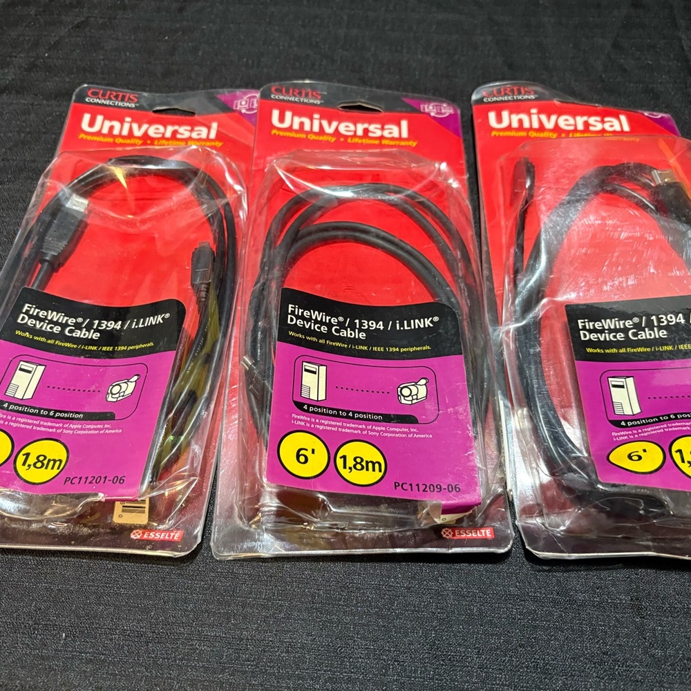 3- 6ft Curtis Universal FireWire/1394/i.LINK Device Cable 4 pin to 4 pin